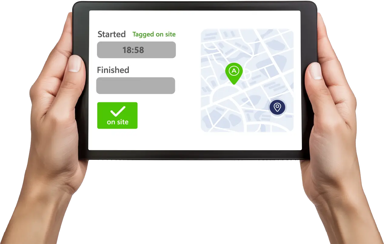 tablet showing shift hero engineer tagged on site