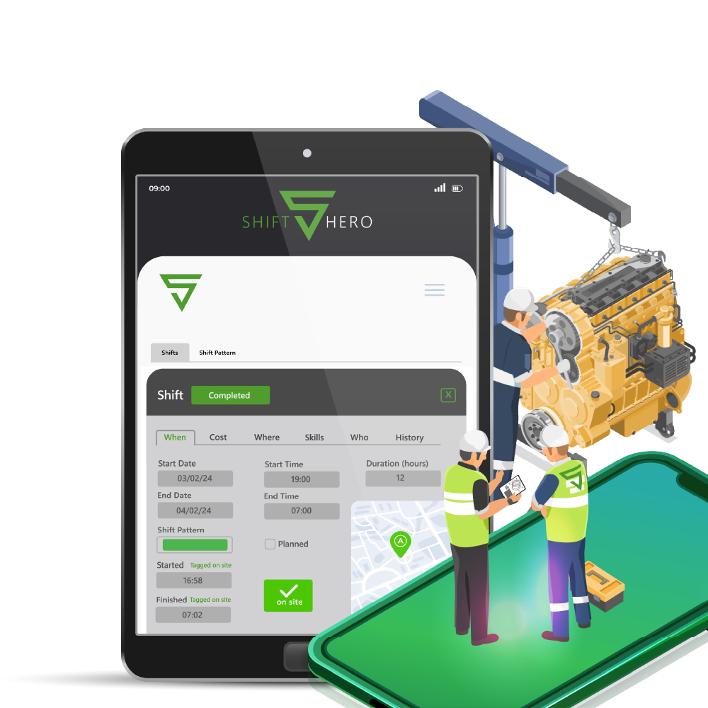Mobile and tablet view of the Shift Hero shift cover app