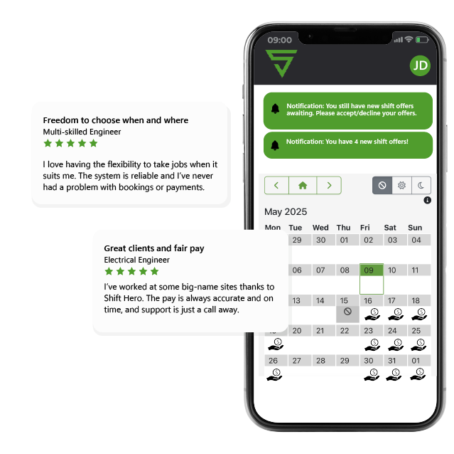 Comments from electrical and maintenance engineers who use the shift hero app to earn