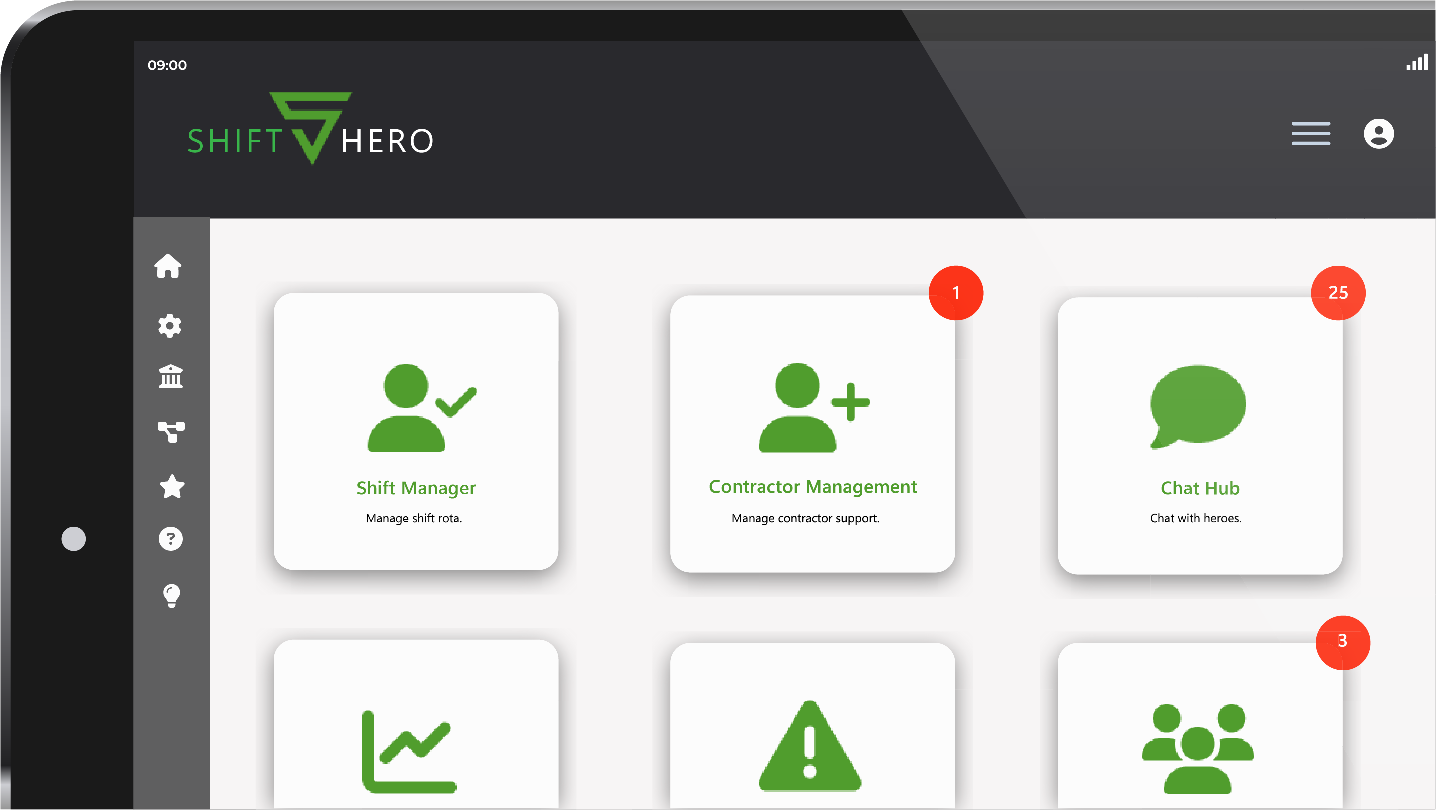 shift hero tablet view of the main shift cover application dashboard.